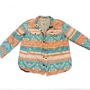 Wrangler Women's Patterned Jean Jacket - Orange and Blue size large
